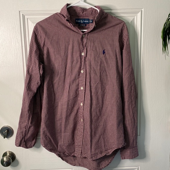 🔥SIZE M RALPH LAUREN CLASSIC FIT MAROON/WHITE BUTTON UP SHIRT🔥 - Picture 1 of 4
